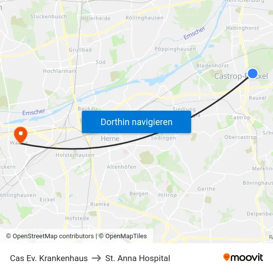 Cas Ev. Krankenhaus to St. Anna Hospital map