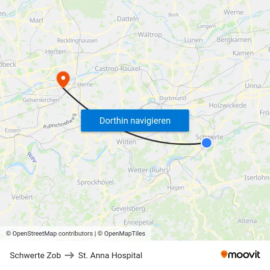 Schwerte Zob to St. Anna Hospital map