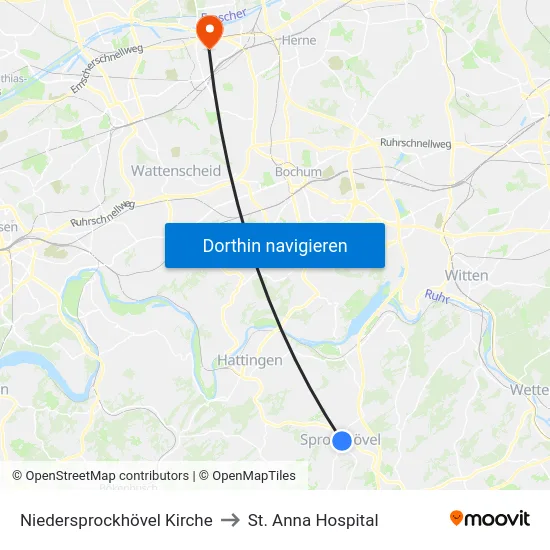 Niedersprockhövel Kirche to St. Anna Hospital map