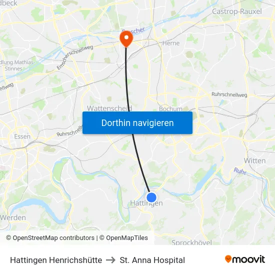 Hattingen Henrichshütte to St. Anna Hospital map
