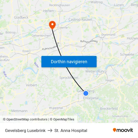 Gevelsberg Lusebrink to St. Anna Hospital map