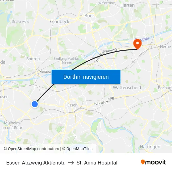Essen Abzweig Aktienstr. to St. Anna Hospital map
