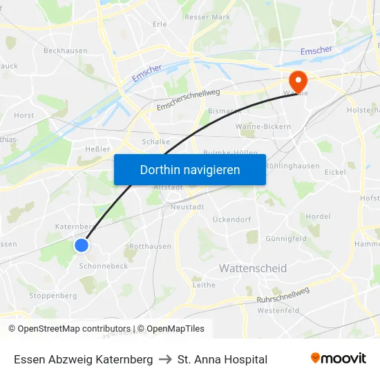 Essen Abzweig Katernberg to St. Anna Hospital map