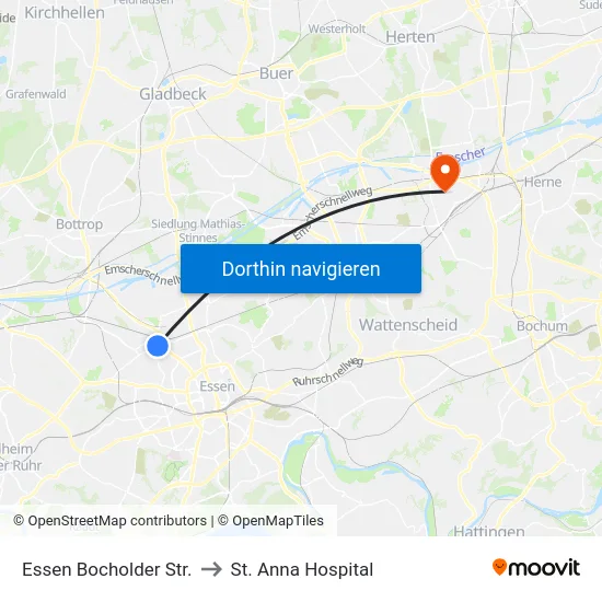 Essen Bocholder Str. to St. Anna Hospital map