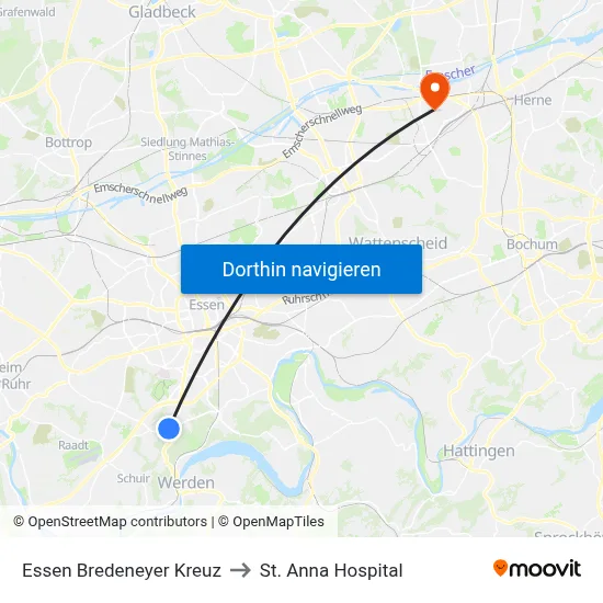 Essen Bredeneyer Kreuz to St. Anna Hospital map