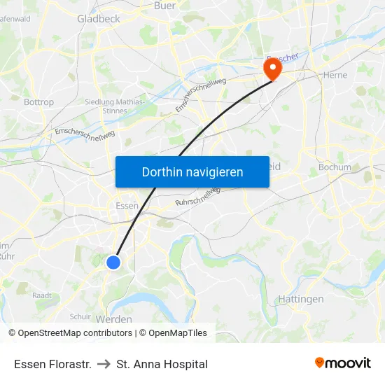 Essen Florastr. to St. Anna Hospital map