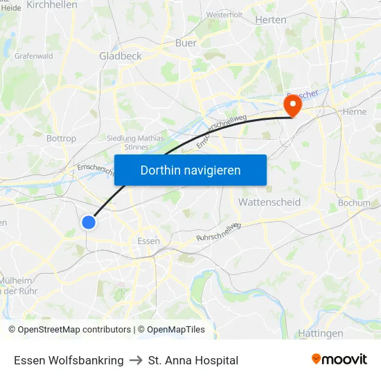 Essen Wolfsbankring to St. Anna Hospital map