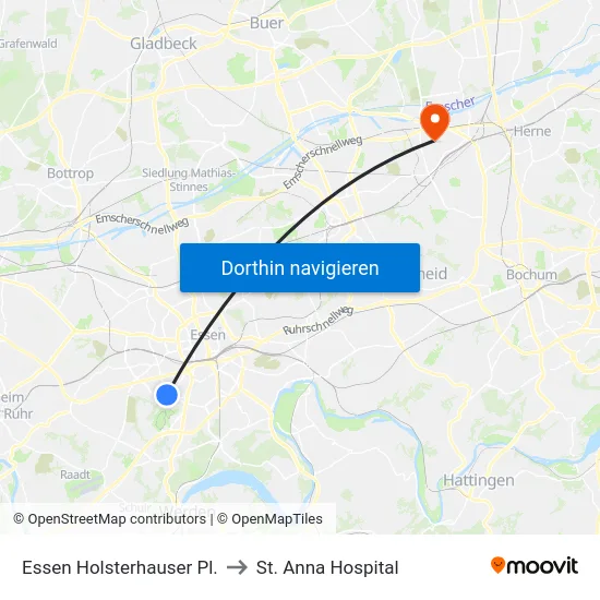 Essen Holsterhauser Pl. to St. Anna Hospital map