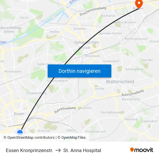 Essen Kronprinzenstr. to St. Anna Hospital map