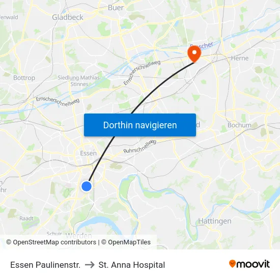Essen Paulinenstr. to St. Anna Hospital map