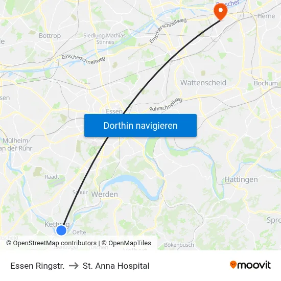 Essen Ringstr. to St. Anna Hospital map