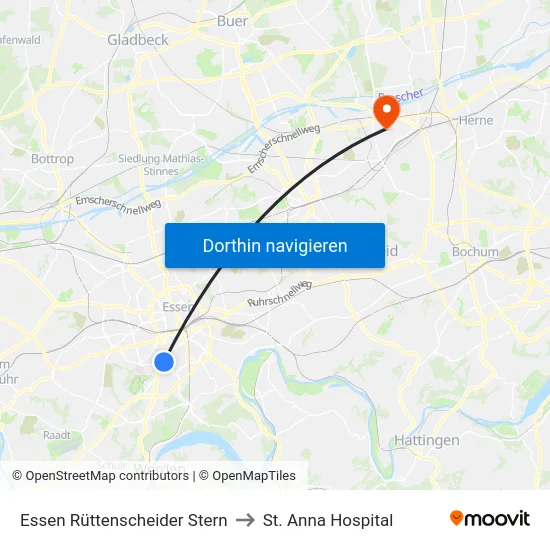 Essen Rüttenscheider Stern to St. Anna Hospital map