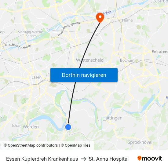 Essen Kupferdreh Krankenhaus to St. Anna Hospital map