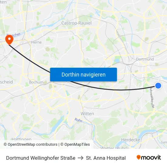 Dortmund Wellinghofer Straße to St. Anna Hospital map