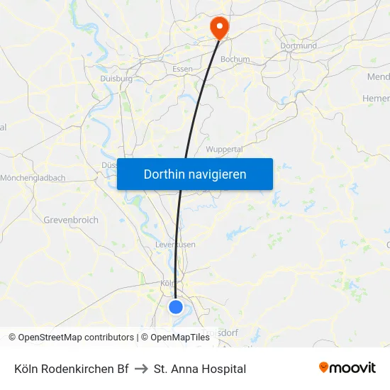 Köln Rodenkirchen Bf to St. Anna Hospital map