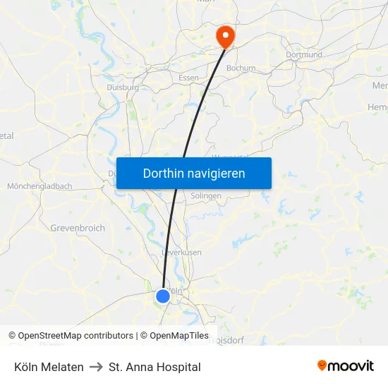 Köln Melaten to St. Anna Hospital map