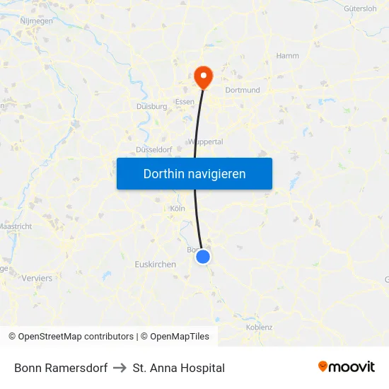 Bonn Ramersdorf to St. Anna Hospital map