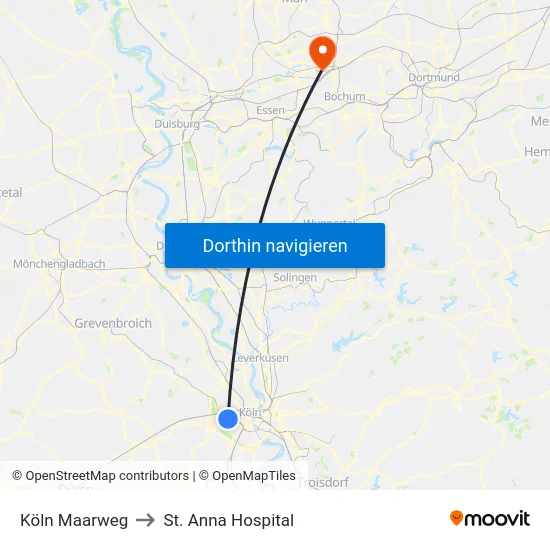 Köln Maarweg to St. Anna Hospital map