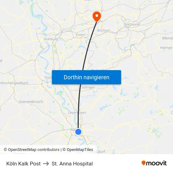Köln Kalk Post to St. Anna Hospital map