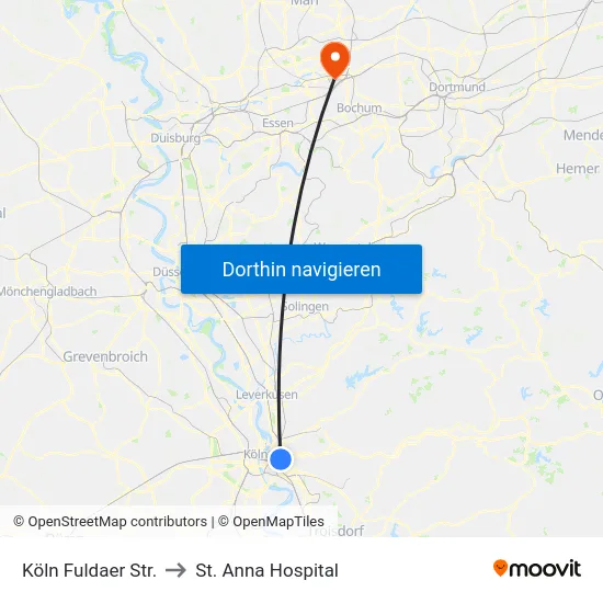 Köln Fuldaer Str. to St. Anna Hospital map