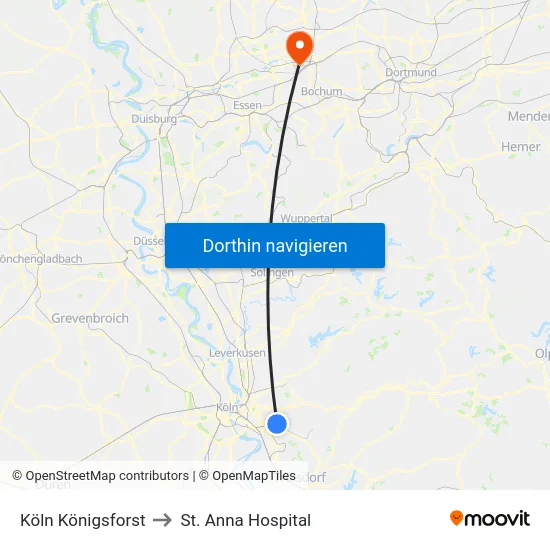 Köln Königsforst to St. Anna Hospital map