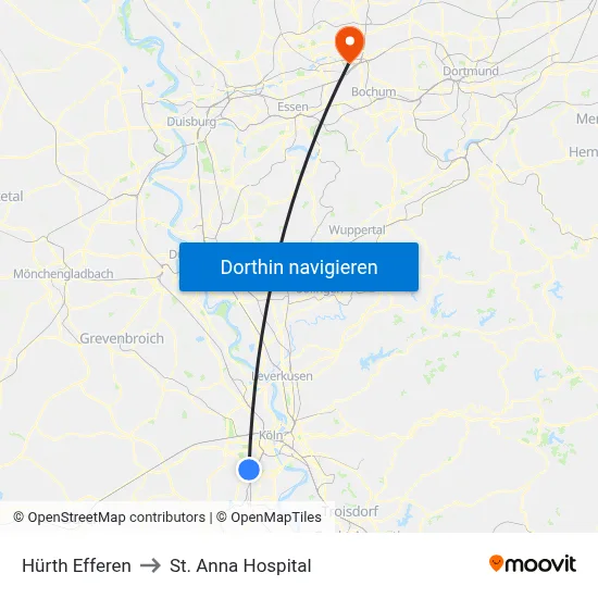 Hürth Efferen to St. Anna Hospital map