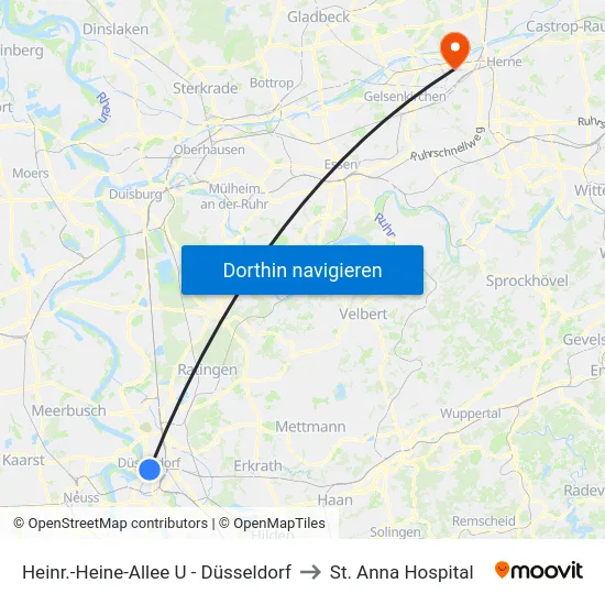 Heinr.-Heine-Allee U - Düsseldorf to St. Anna Hospital map