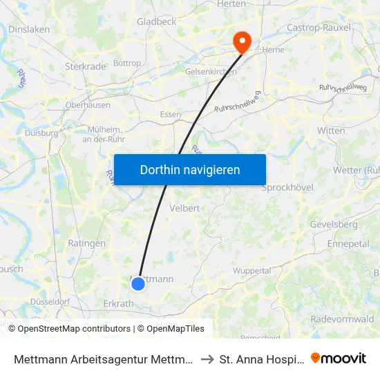 Mettmann Arbeitsagentur Mettmann to St. Anna Hospital map