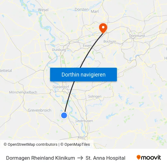 Dormagen Rheinland Klinikum to St. Anna Hospital map