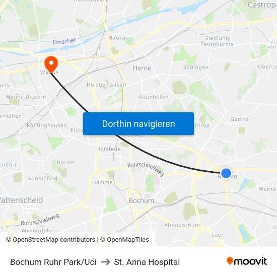 Bochum Ruhr Park/Uci to St. Anna Hospital map