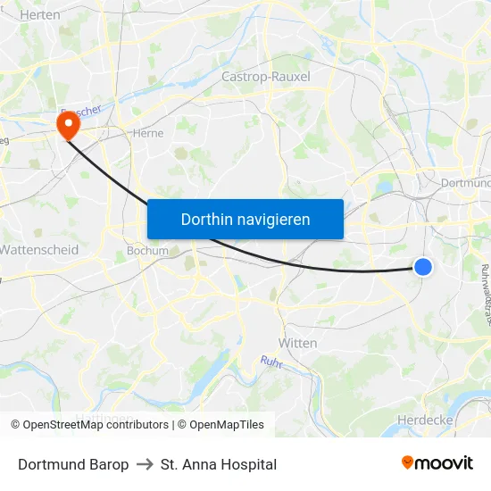 Dortmund Barop to St. Anna Hospital map