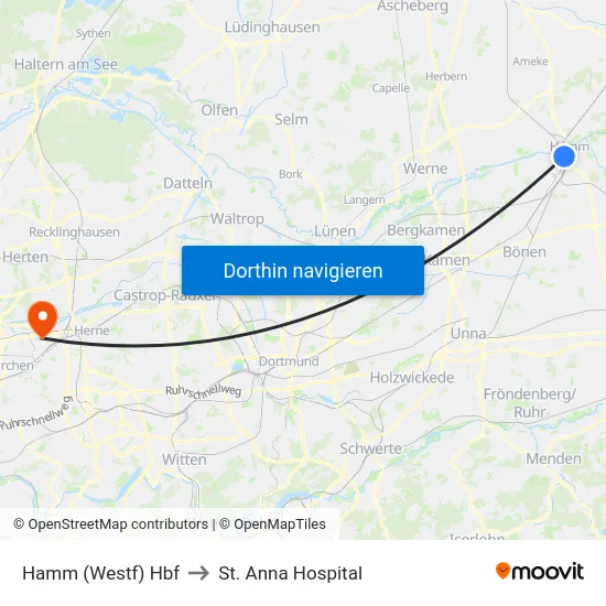 Hamm (Westf) Hbf to St. Anna Hospital map