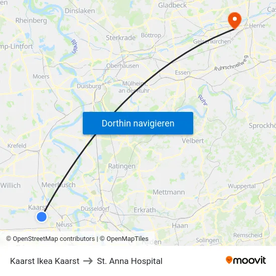 Kaarst Ikea Kaarst to St. Anna Hospital map