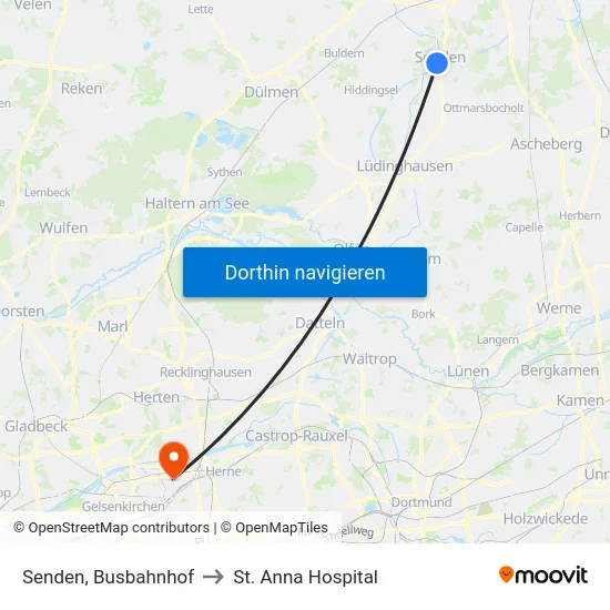 Senden, Busbahnhof to St. Anna Hospital map