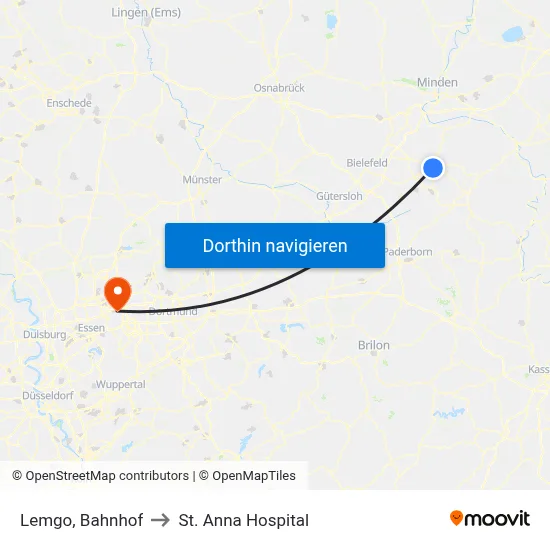 Lemgo, Bahnhof to St. Anna Hospital map