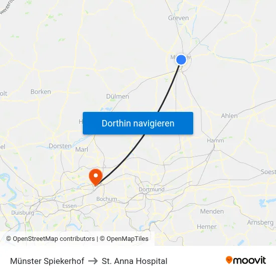 Münster Spiekerhof to St. Anna Hospital map
