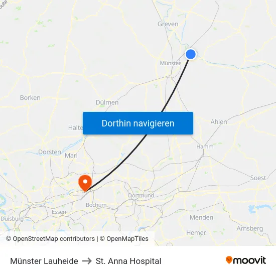Münster Lauheide to St. Anna Hospital map