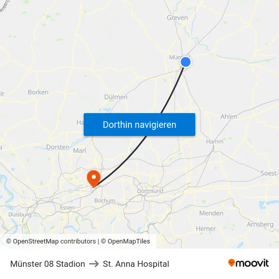 Münster 08 Stadion to St. Anna Hospital map