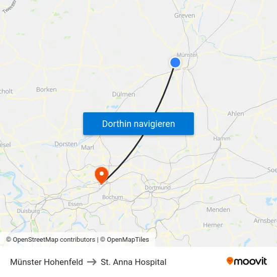 Münster Hohenfeld to St. Anna Hospital map