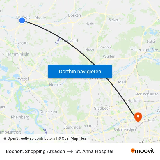 Bocholt, Shopping Arkaden to St. Anna Hospital map