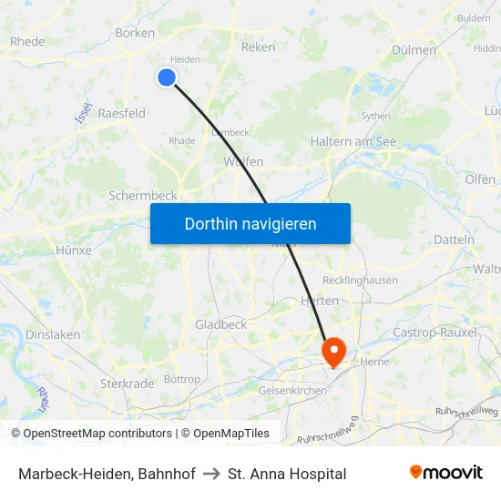 Marbeck-Heiden, Bahnhof to St. Anna Hospital map
