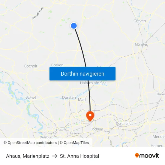 Ahaus, Marienplatz to St. Anna Hospital map