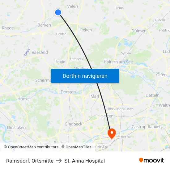 Ramsdorf, Ortsmitte to St. Anna Hospital map