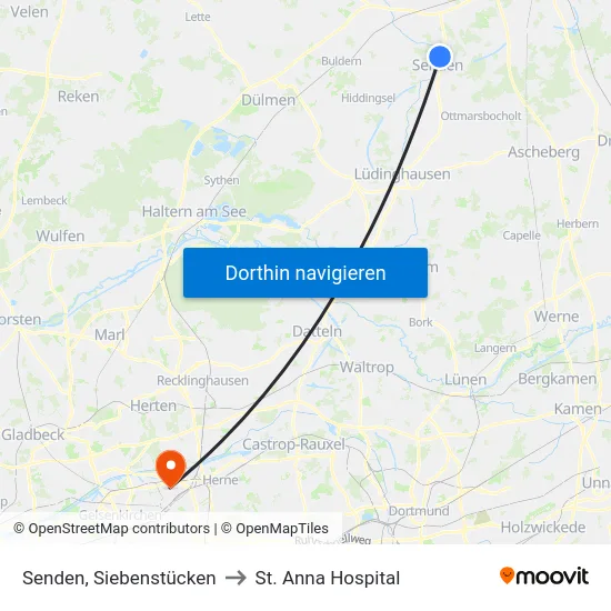 Senden, Siebenstücken to St. Anna Hospital map