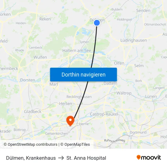 Dülmen, Krankenhaus to St. Anna Hospital map