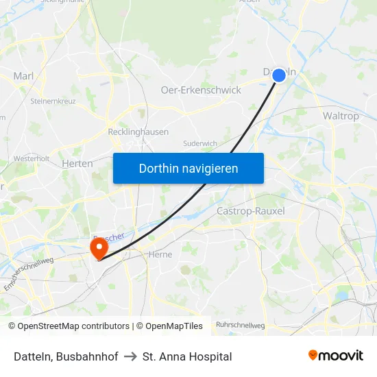 Datteln, Busbahnhof to St. Anna Hospital map