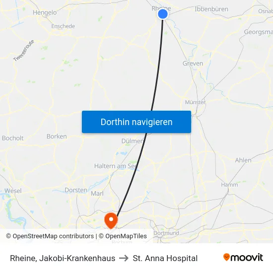 Rheine, Jakobi-Krankenhaus to St. Anna Hospital map