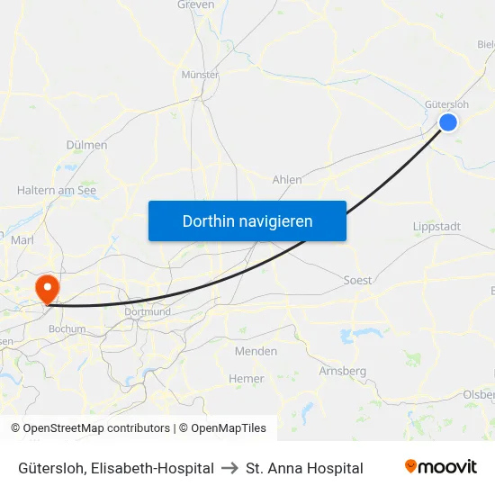 Gütersloh, Elisabeth-Hospital to St. Anna Hospital map