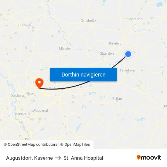 Augustdorf, Kaserne to St. Anna Hospital map