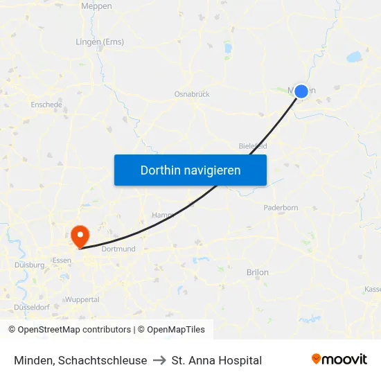 Minden, Schachtschleuse to St. Anna Hospital map